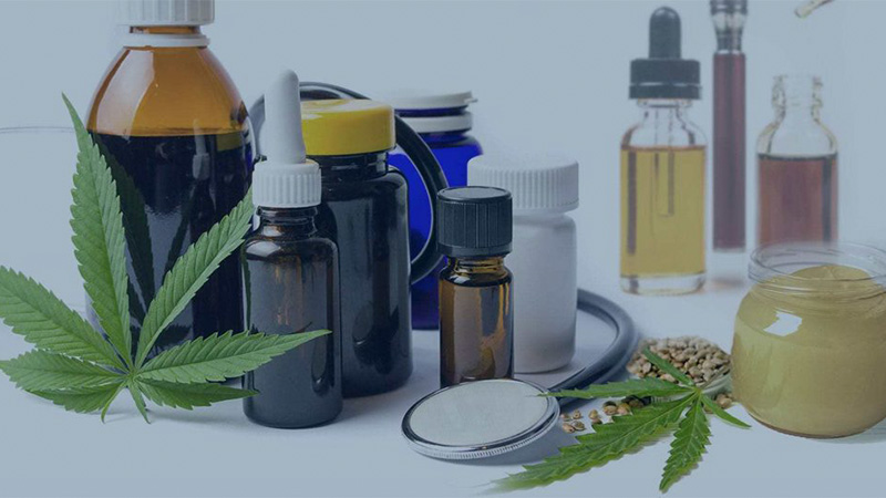 Various kinds of CBD products in white background